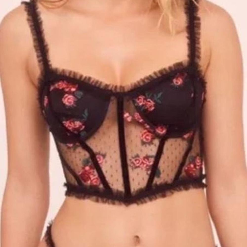 For Love &‎ lemons Black Floral Corset Top